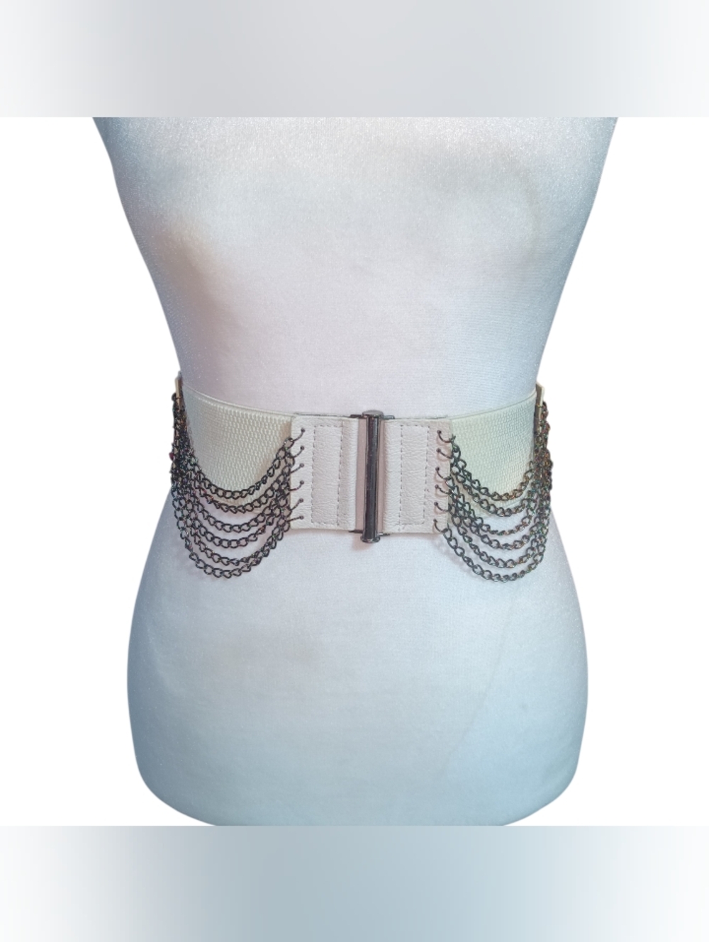 Elastic Chain Accent Belt Cream OS 2.25" Wide